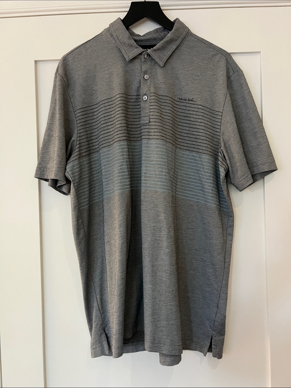 Travis Mathew Men's Grey Polo with Subtle Stripe Accent